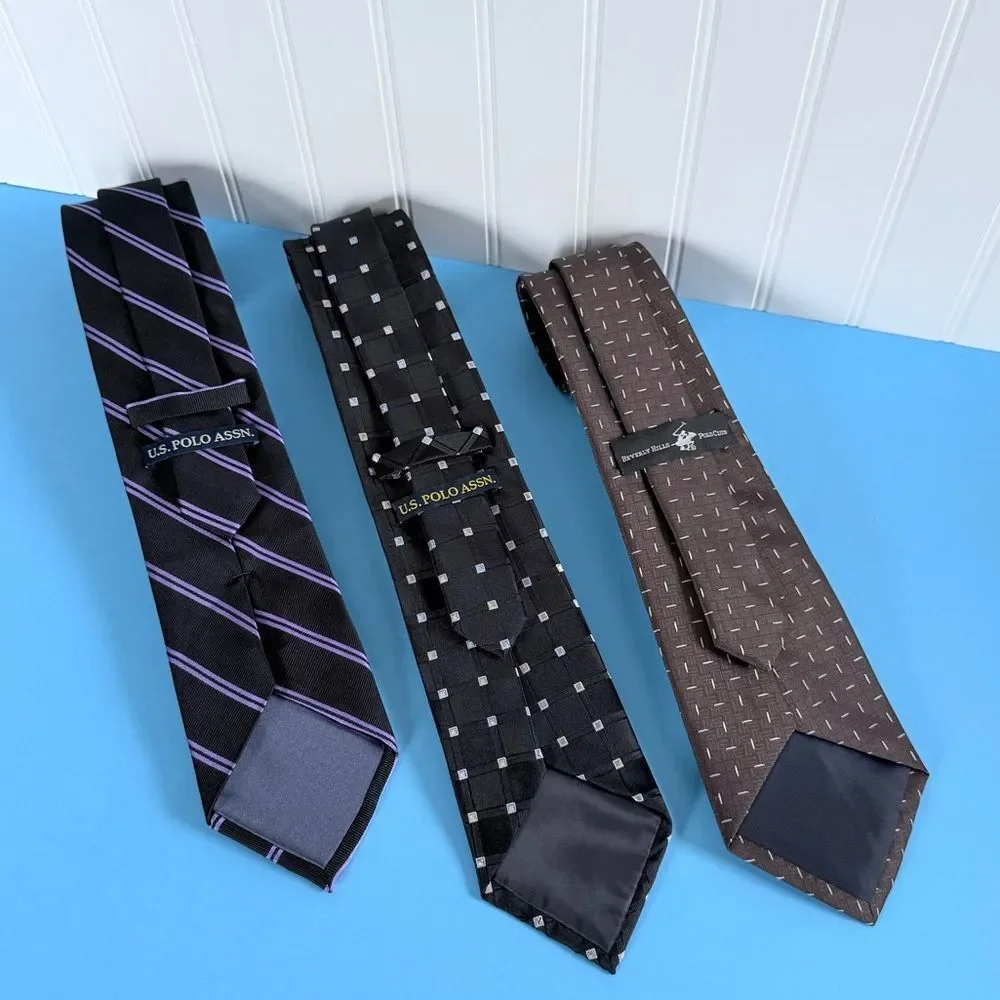 Bundle Of 3 U.S. Polo Assn. Men's Tie Trio - Black, Purple, Brown